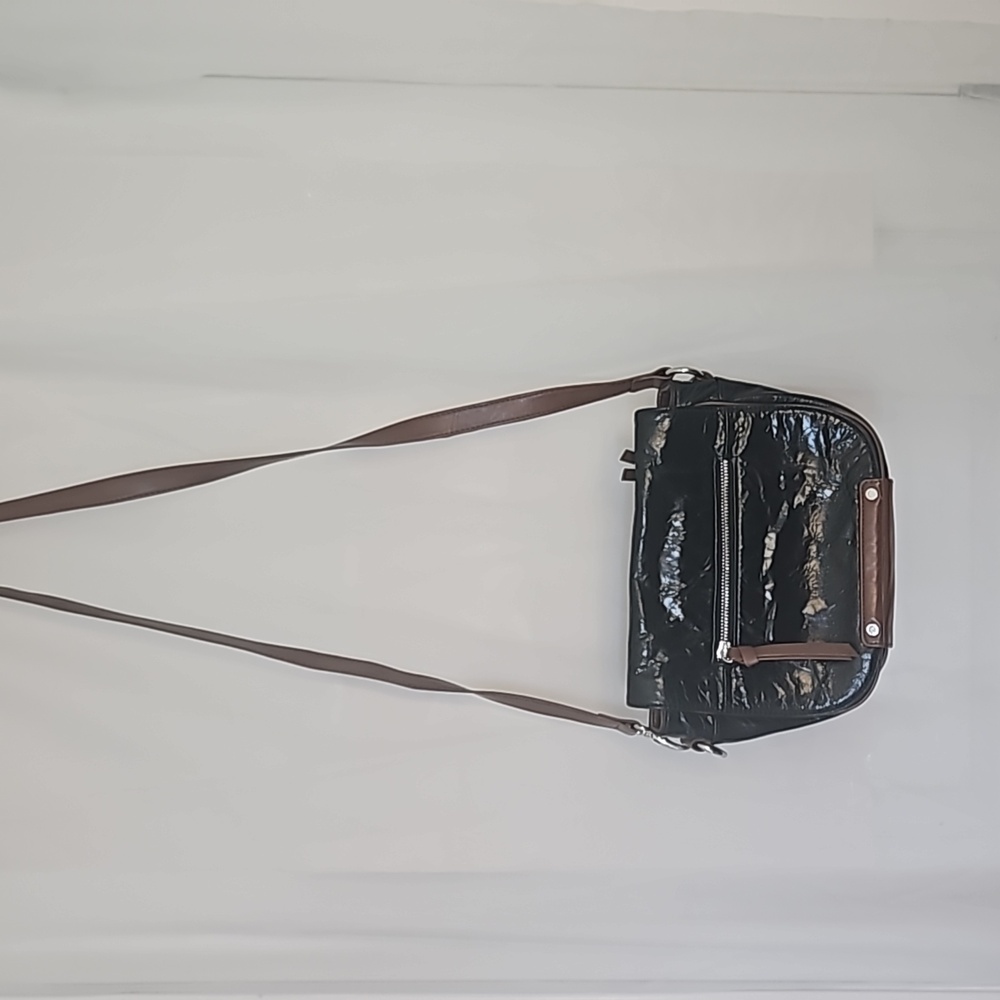 Tignanello black patent  Carmel trim crossbody bag